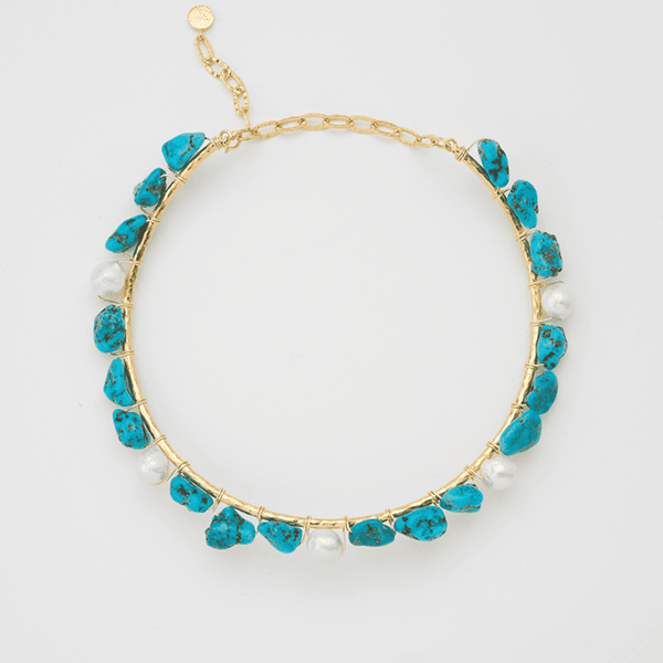 The Vida Pearl Turquoise Stone Choker Necklace