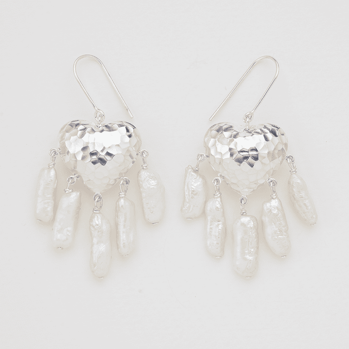 The Silver Zainab Pearl Heart Earrings